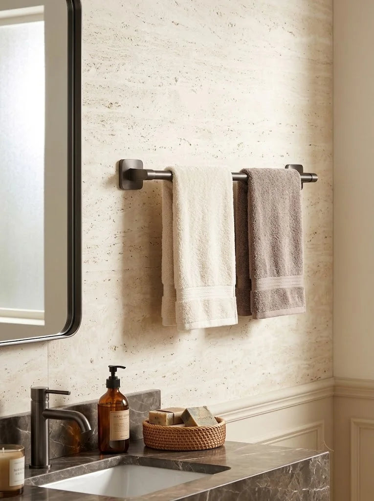 Homefish Black 50cm No Drill Wall Hanging Single Pole Towel Rack