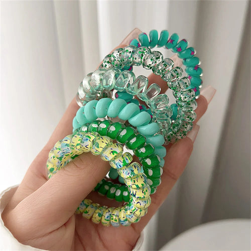 6pcs Sweet Cute Colorful Spiral Hair Ties Resin Jelly Coil Hair Rings