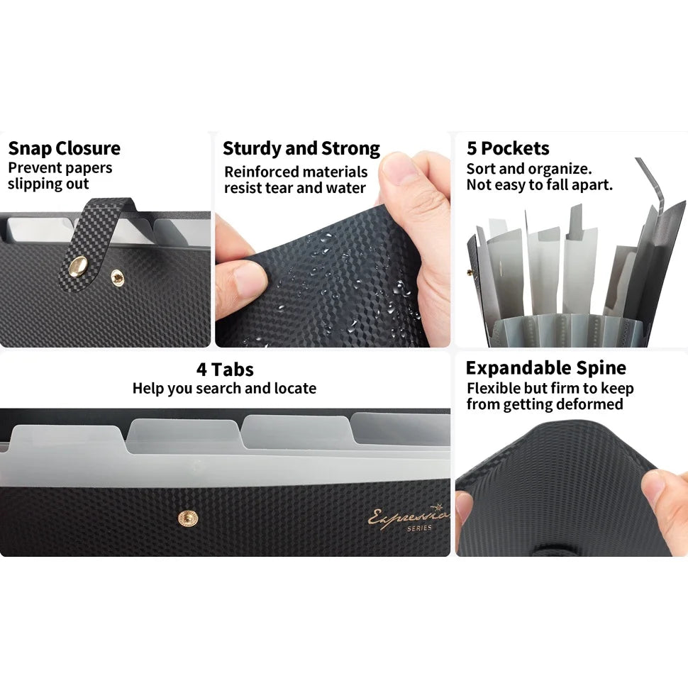 Expanding File Folder,5 Pocket Folders for Documents,Portable Paper
