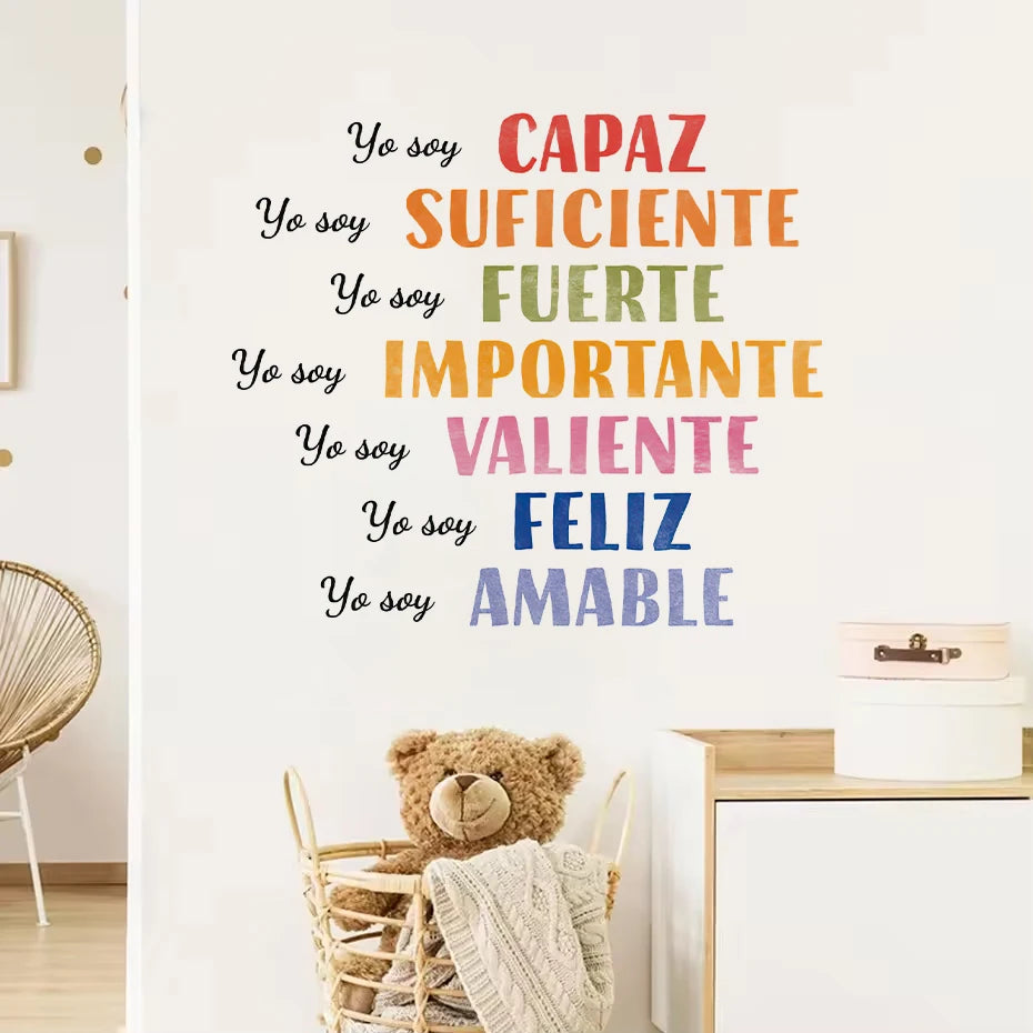 Spanish Yo Soy Rainbow Stars Sun Watercolor Wall Sticker Nursery Child
