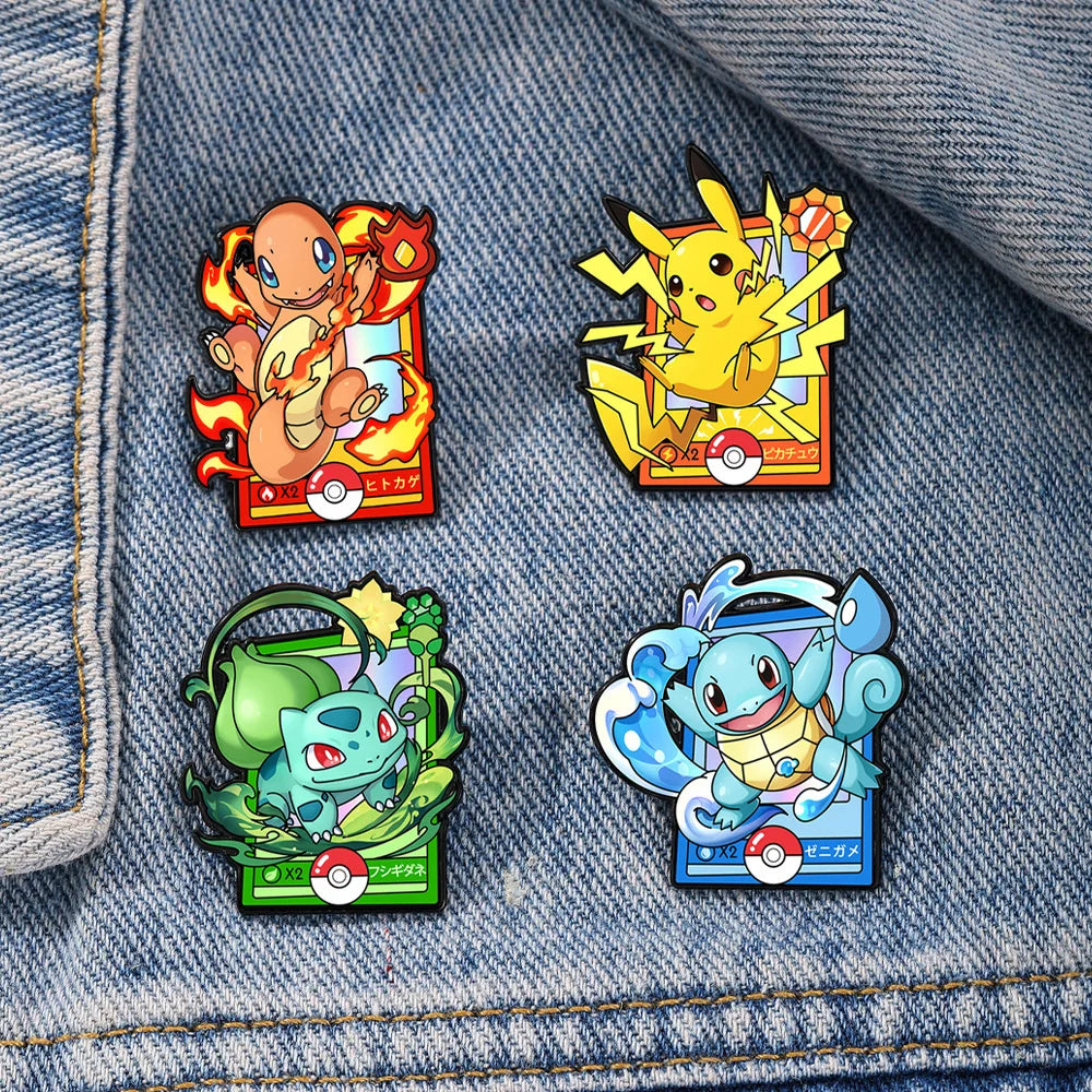 4pcs Cartoon Charmander Enamel Pins Metal Brooches Lapel Badges for