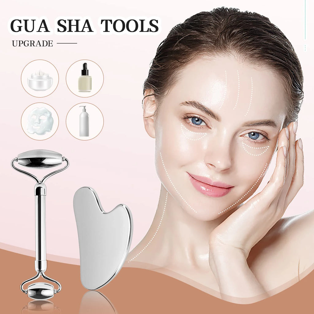 304 Stainless Steel Facial Roller Metal Gua Sha Facial Tools Set Face