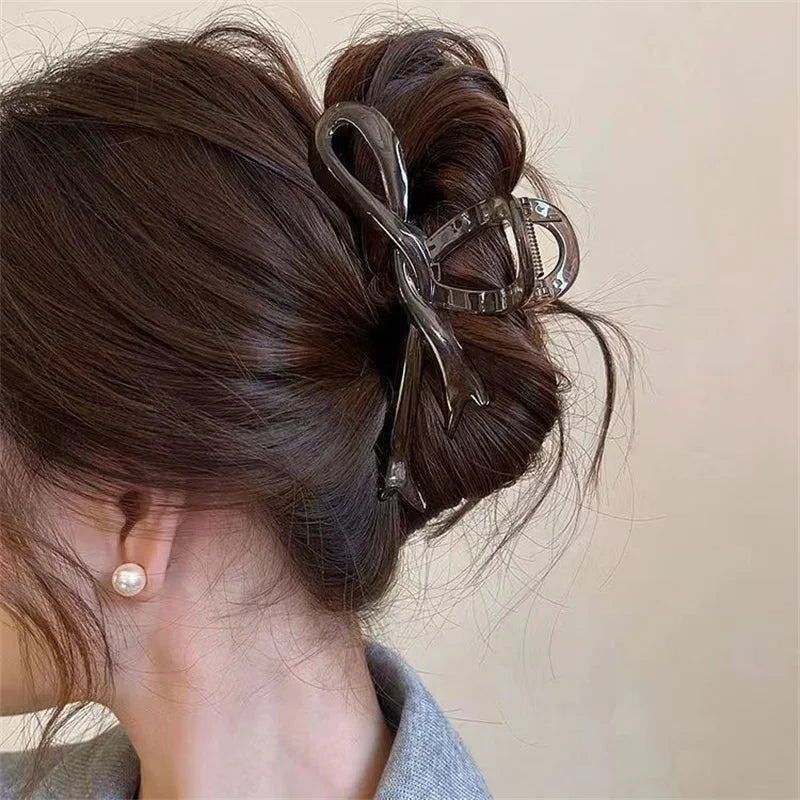 13cm Glossy Acrylic Ribbon Bow Hair Clip Crab Style Shark Ponytail