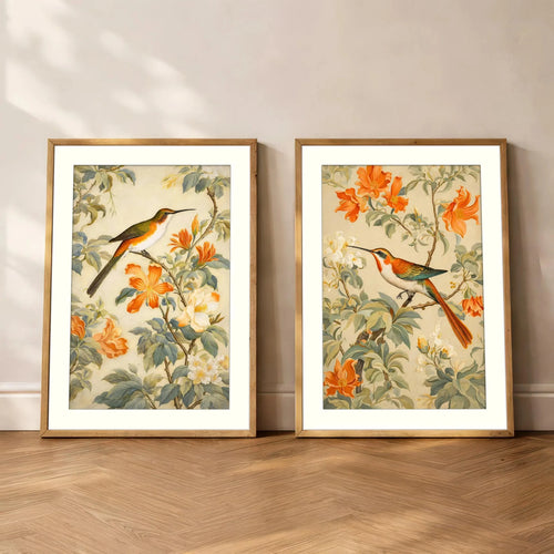 2pcs/set of Retro Hummingbird Animal Canvas Prints Minimalist Retro