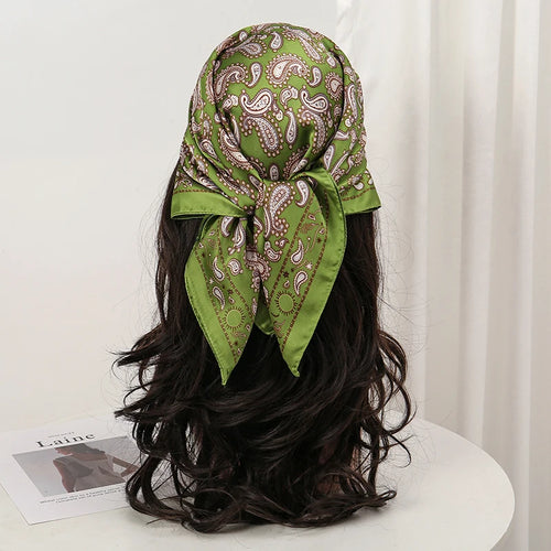 Bohemian Style Floral Print Women’s Square Silk Scarf Satin Head Wrap