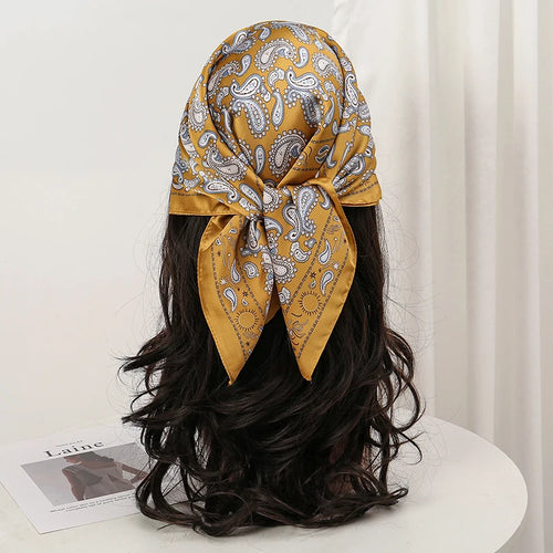 Bohemian Style Floral Print Women’s Square Silk Scarf Satin Head Wrap