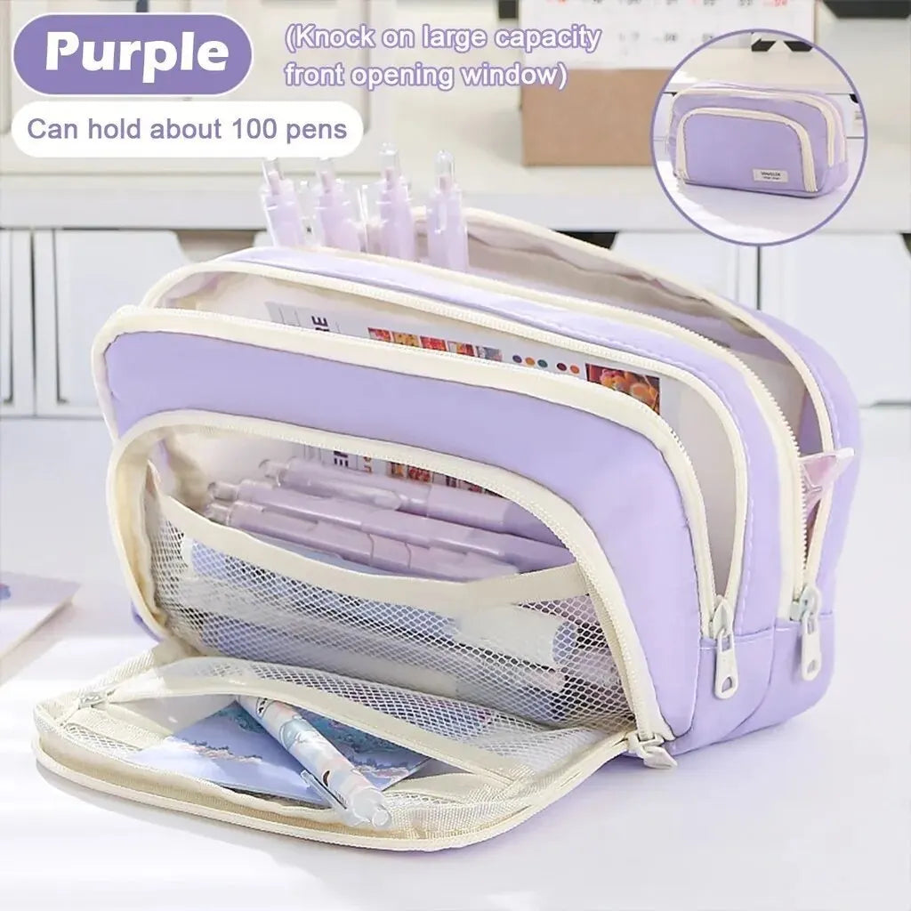 Kawaii Pencil Case 3 Layers Cute Pen Bag Large Capacity Korean