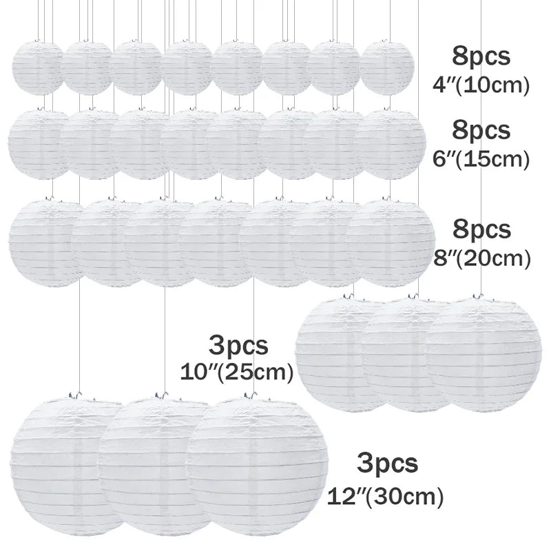 30 Pcs/Set White Paper Lanterns Chinese Hanging Round Lantern Lamp