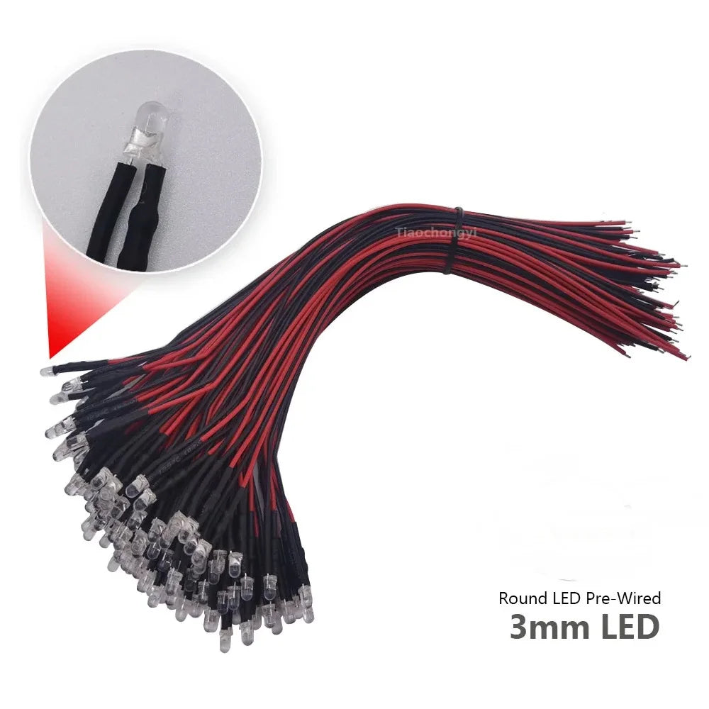 10 Pcs 3mm 5mm Flickering 9V-12V DC Pre-Wired Water Clear Candle LEDs