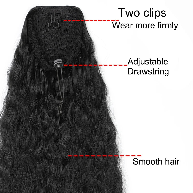 22Inch Synthetic Long Kinky Curly Ponytail Hair Extension Drawstring