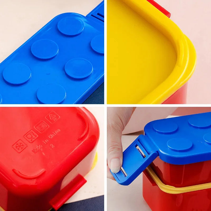 Building Block Lunch Box with Tableware Portable Double
