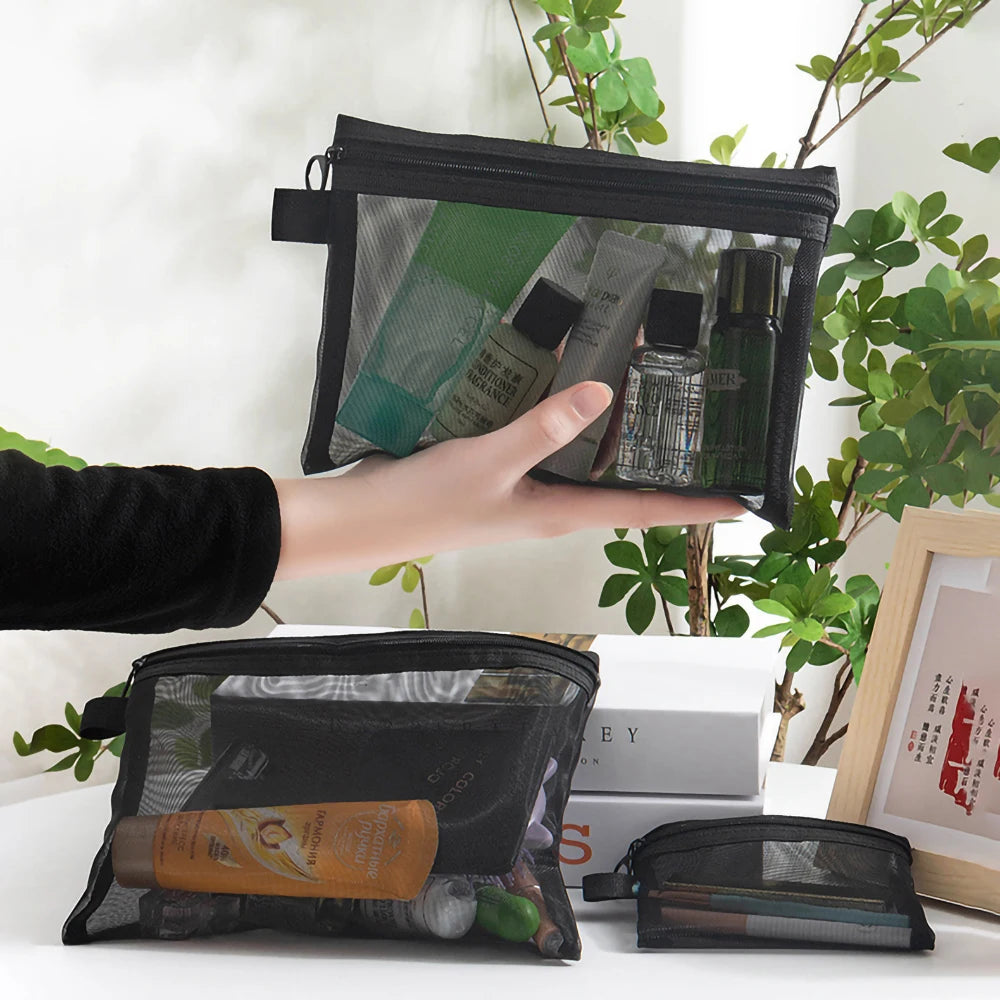1/5/10pcs Mesh Clear Cosmetic Bags Women Black Makeup Bag Portable