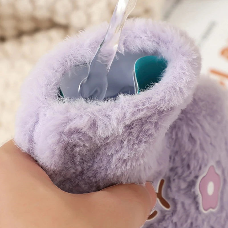 Cartoon Plush Rabbit Bear Hot Water Bottle Water Filling Velvet Small