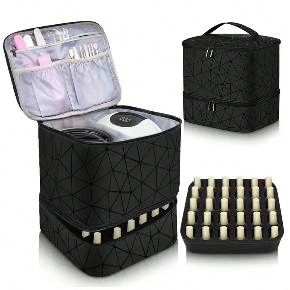 Double Layer Cosmetic Bag, Large Capacity Portable Travel Toiletry