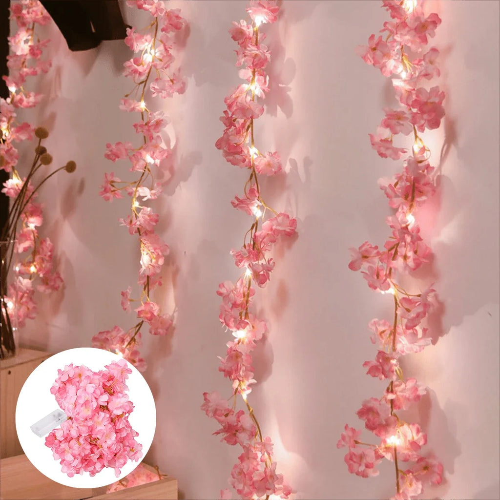 Cherry Blossom String Light Garland Artificial Flower Vines