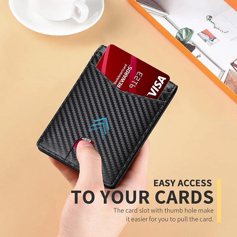 Men's Wallet Ultra Thin Rfid Leather with ID Window Multi Card Carbon