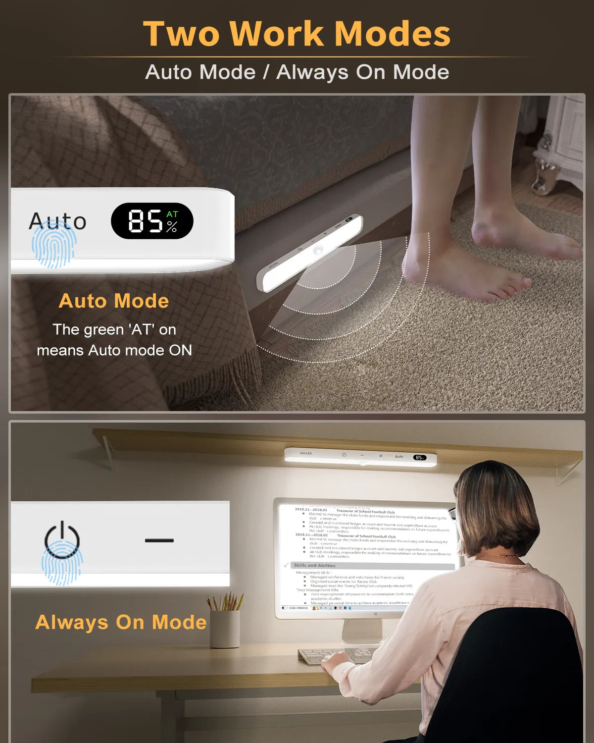 WILLED Motion Sensor Cabinet Light Battery Display 60 LED Touch Light