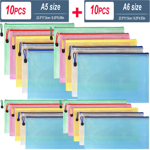 5-100PCS Stationery Storage Folder File Mesh Zipper Pouch A4/A5/A6