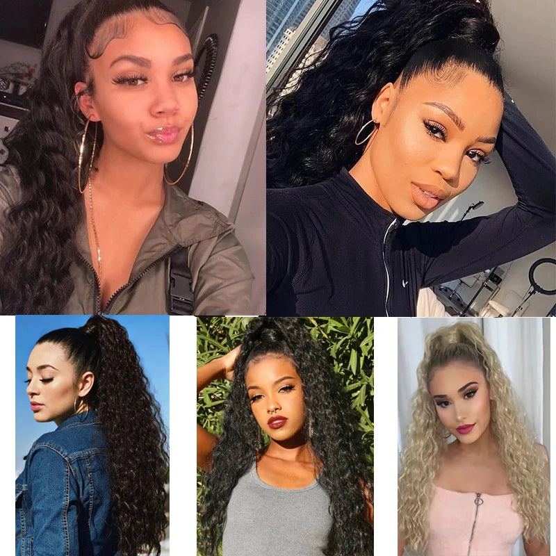 22Inch Synthetic Long Kinky Curly Ponytail Hair Extension Drawstring