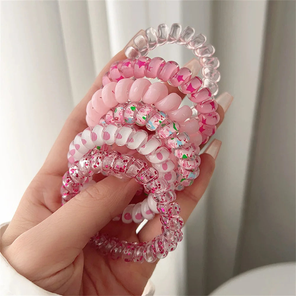 6pcs Sweet Cute Colorful Spiral Hair Ties Resin Jelly Coil Hair Rings