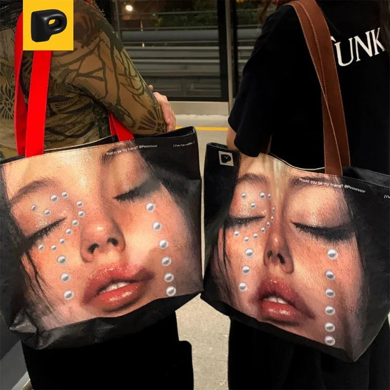 Creative Women's Tote Bag Trend Face Printing Large Capacity