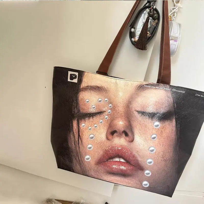 Creative Women's Tote Bag Trend Face Printing Large Capacity