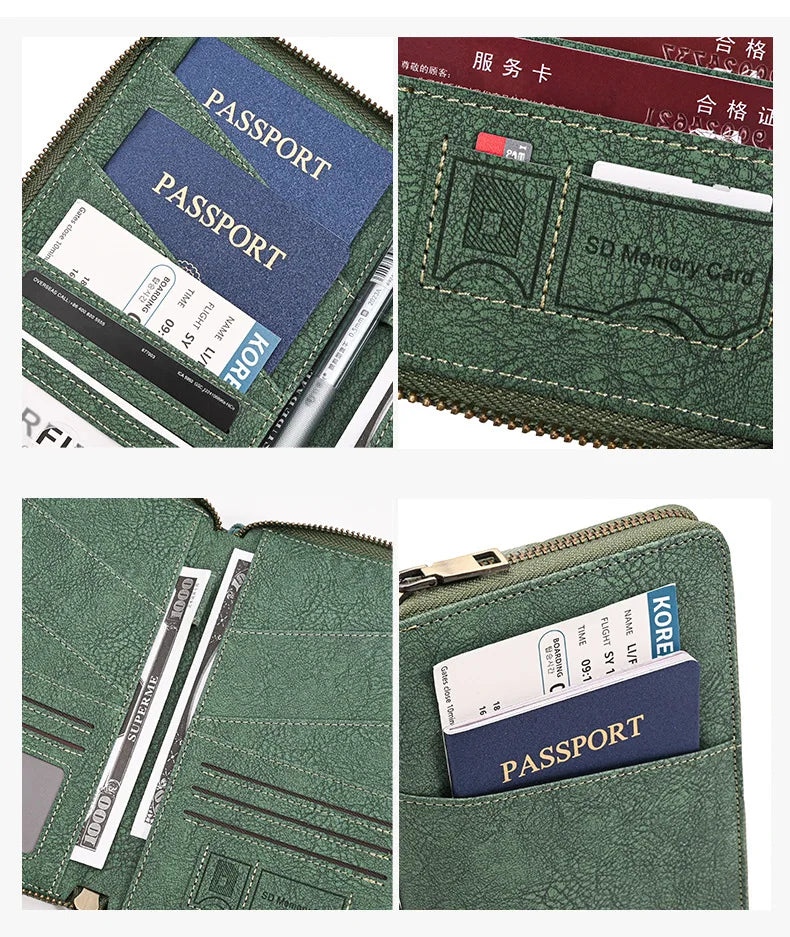 Multi-Functional RFID Blocking Passport Holder, Long Zipper Travel
