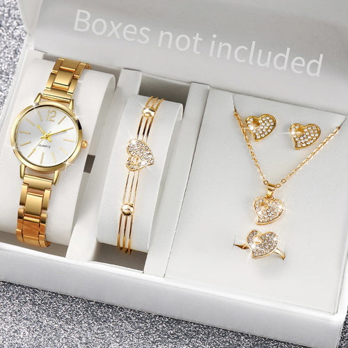 6PCS/Set Fashion Women's Quartz Watch Stainless Steel Band Wrist