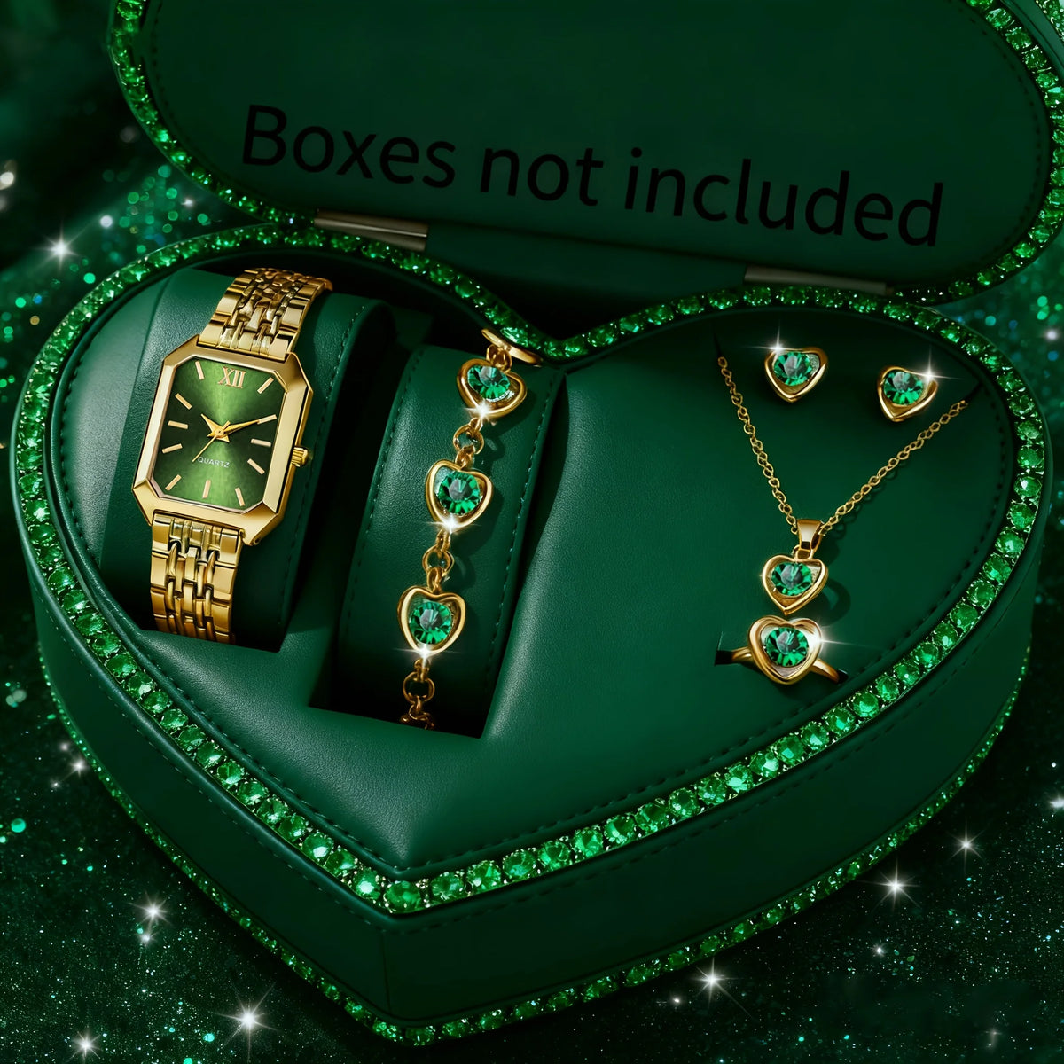 6PCS Elegant Rectangle Women Quartz Watch Rhinestone Jewelry Set