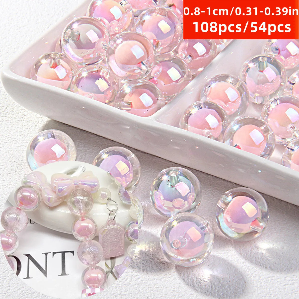 108/54pcs 8/10mm Pink Color Acrylic Beads, Interval Beads. Loose Beads