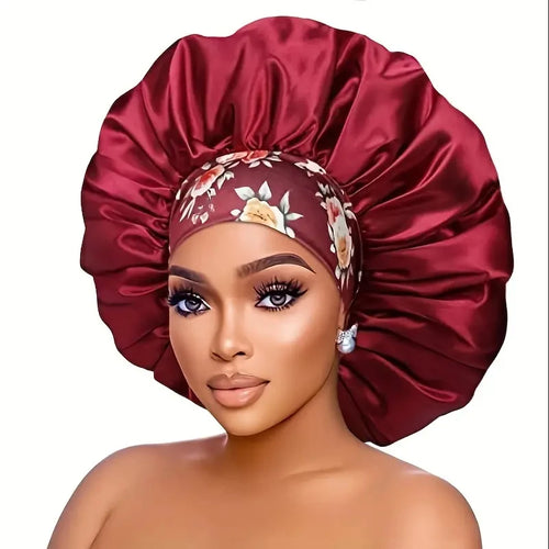 Women Silky Satin Hair Bonnet Thick Hair Sleep Cap Elastic Band Beanie