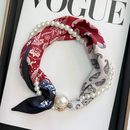Elegant Pearl Tail Magnetic Clasp Scarf Summer New Versatile