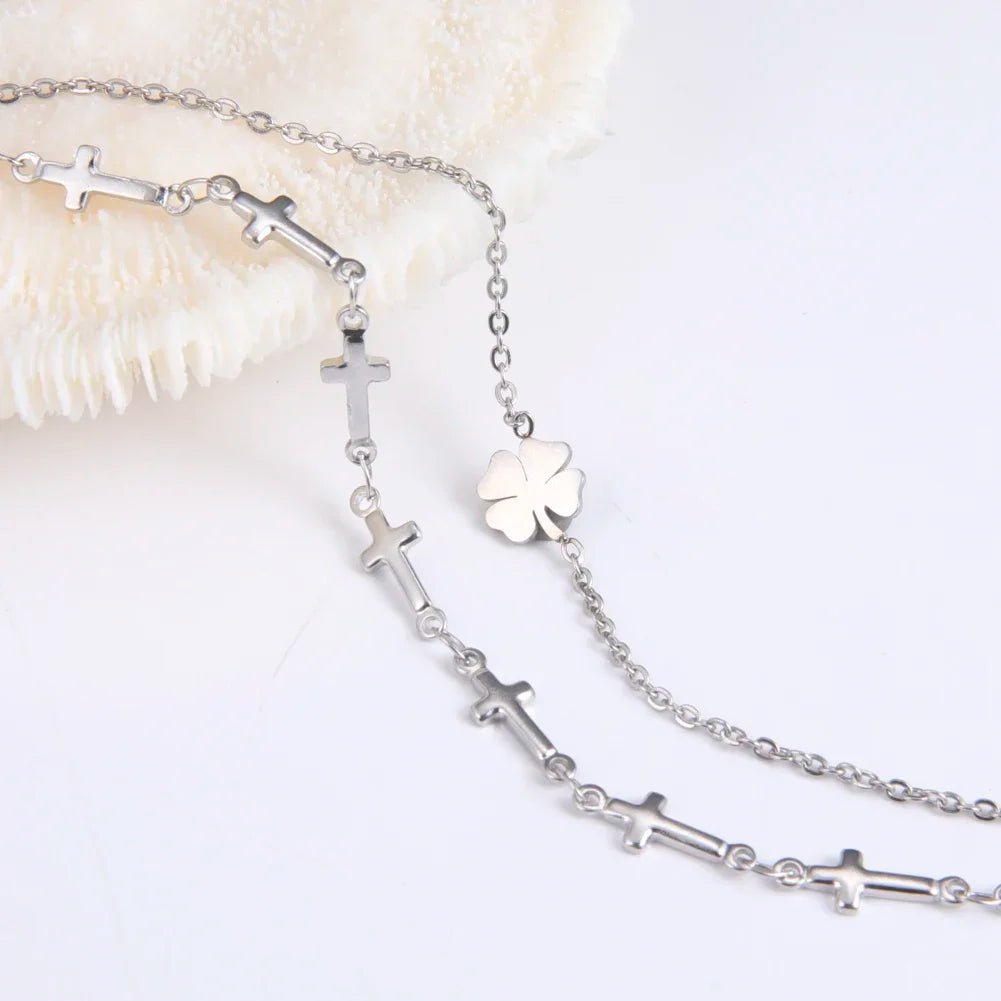 Skyrim Foot Chain of Women Men Silver Color Four-leaf Clover Stainless
