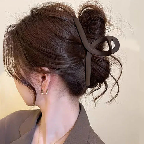 Elegant Large Brown Geometric Hair Claw For Women Girls Sweet Hair