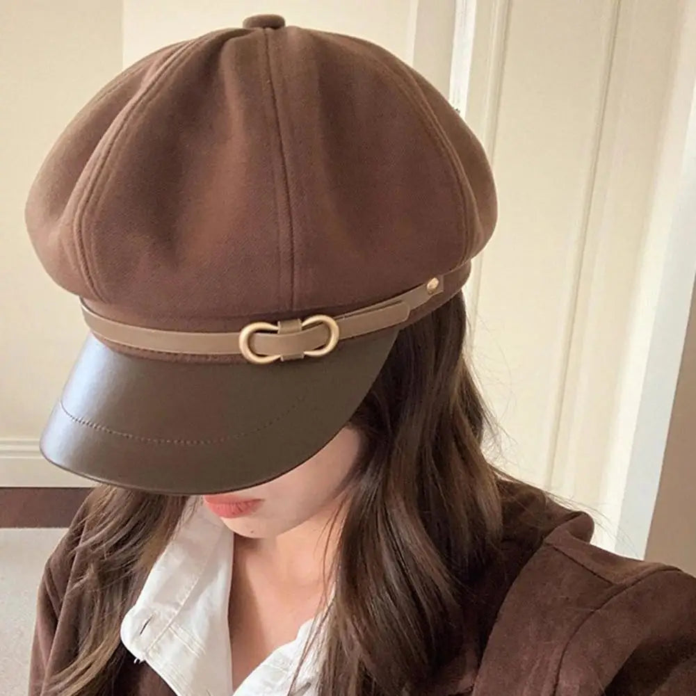 Retro British Style Beret for Women, Versatile Octagonal Newsboy Cap