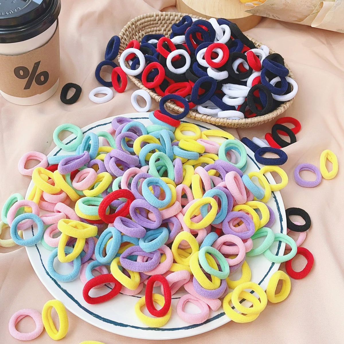 50PCS/Set Women Girls Basic Hair Bands  Simple Solid Colors Elastic