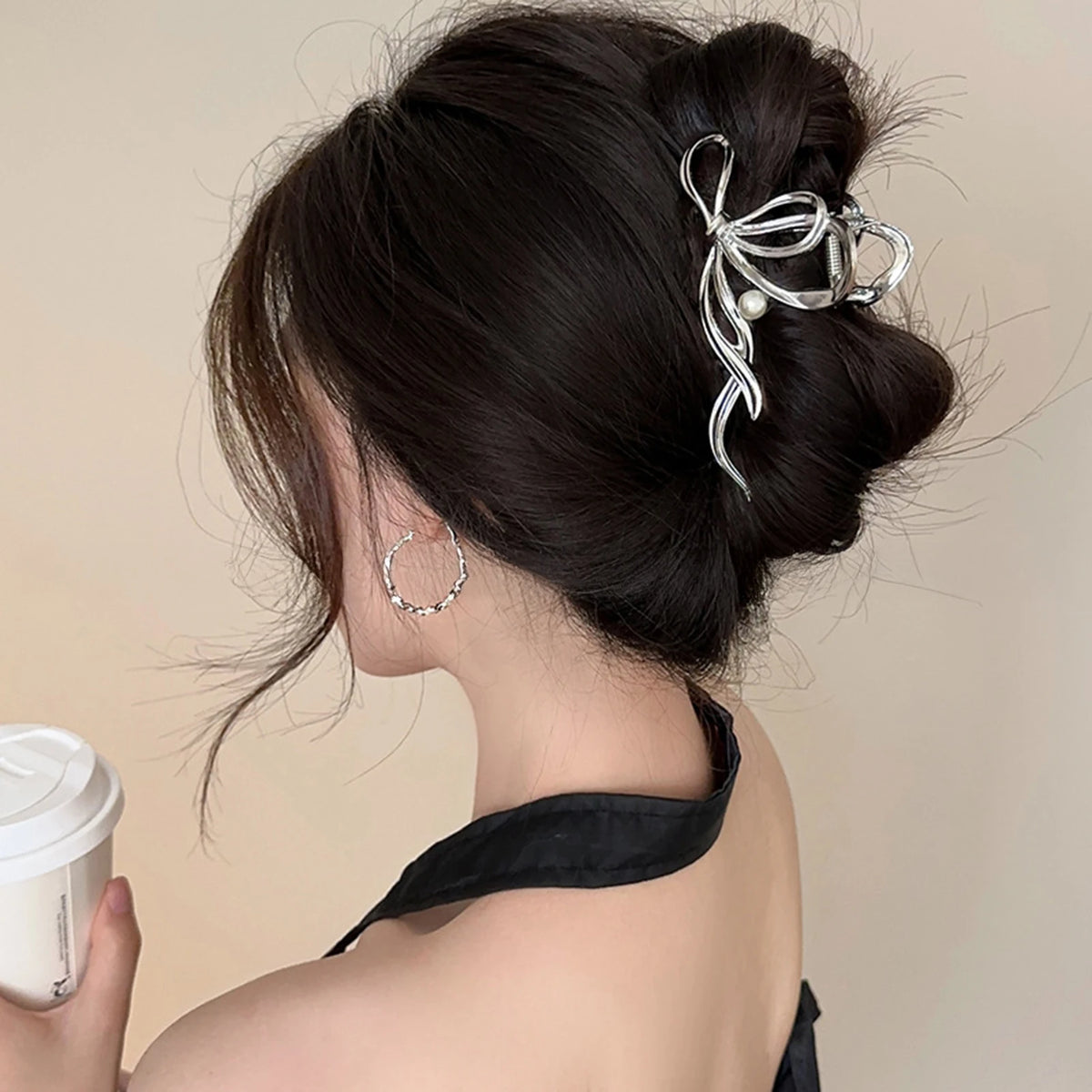 Bridal Hair Claw Clip Pearl Bow Ornament Wedding Party Accessory