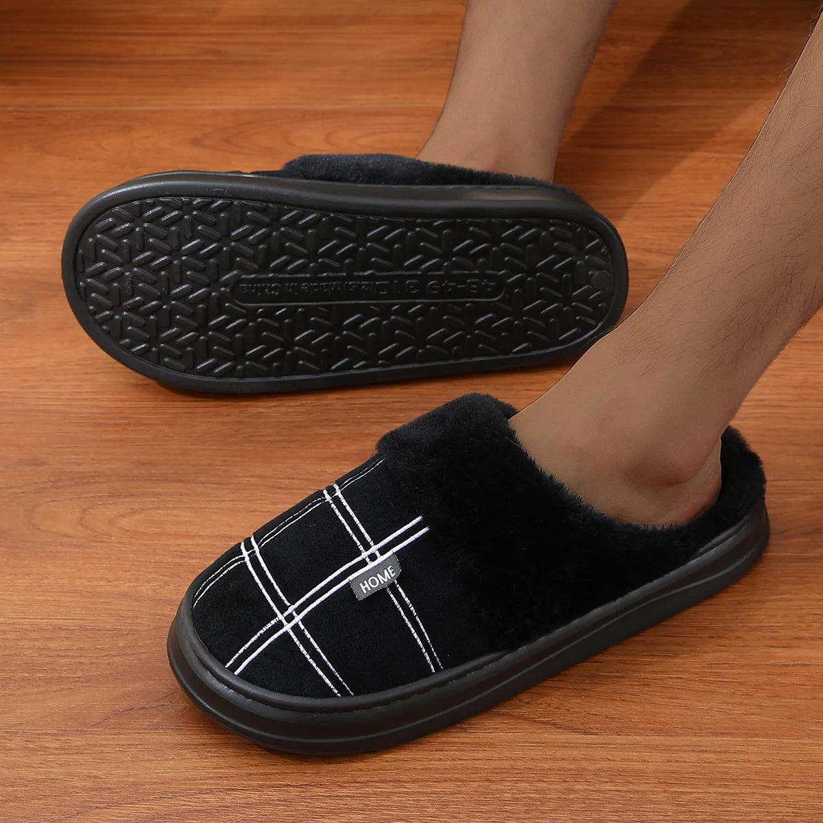 Men's Extra Large Winter Slippers Non-Slip Plush Home Shoes Warm Thick