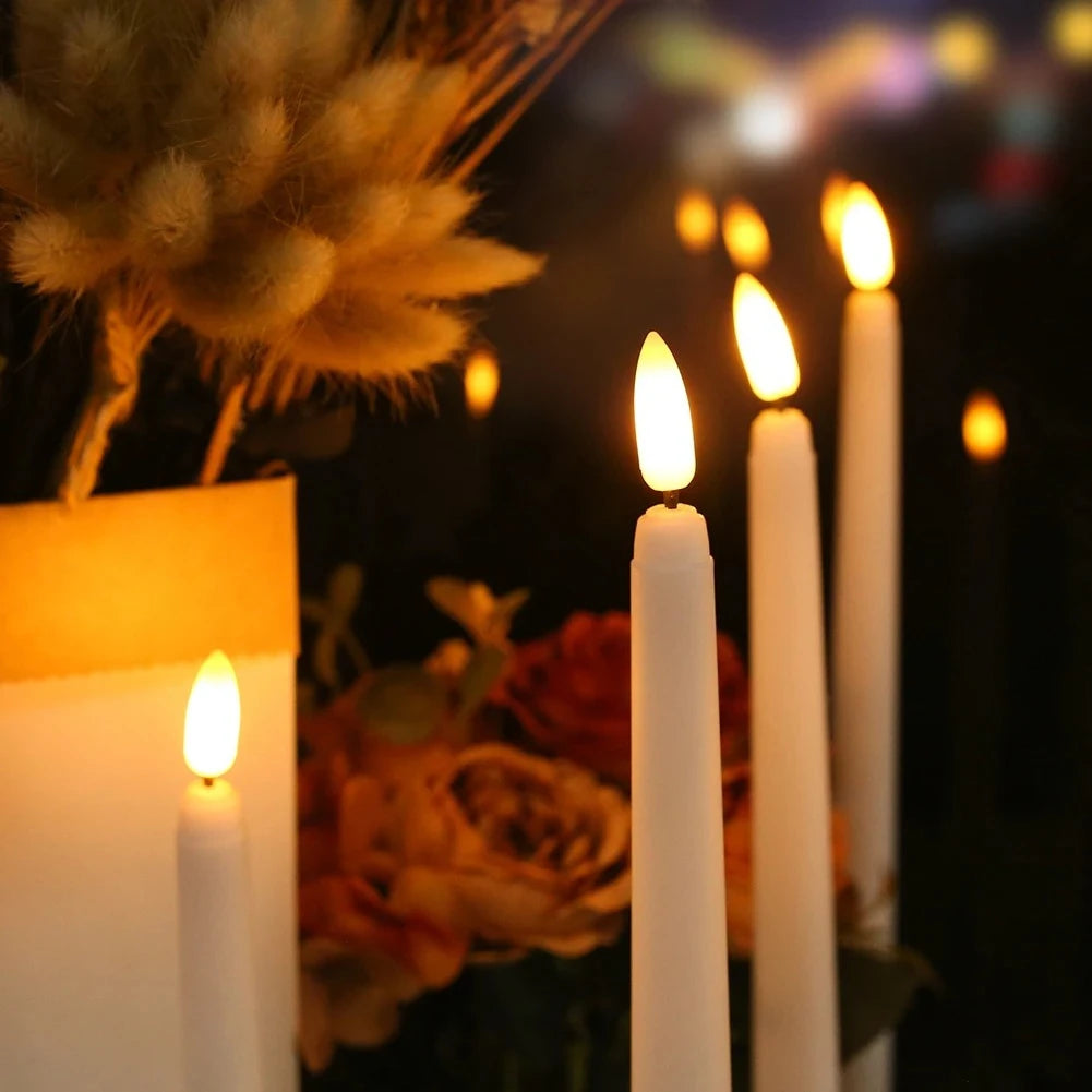 LED Flameless Taper Candles Flickering with 10-Key Remote 11" Battery