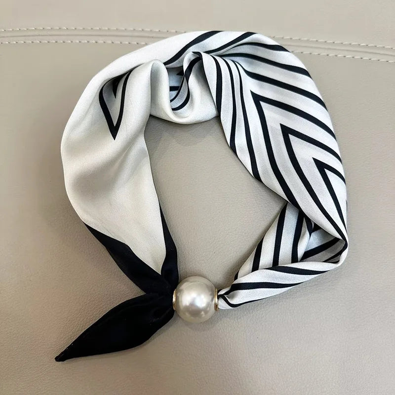 Elegant Pearl Tail Magnetic Clasp Scarf Summer New Versatile