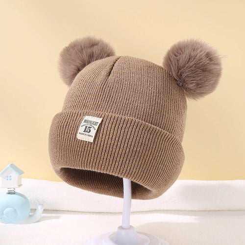 Autumn Winter Baby Warm Knitted Hats With Pom Kids Knit Beanie Hat
