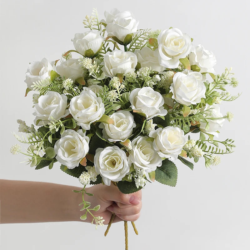 30cm Rose White Silk Bouquet Peony Artificial Flower 5 Big Head 4