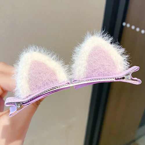 2 Pcs Plush Cat Ears Hairpins Girls Hair Clips Hair Accessories