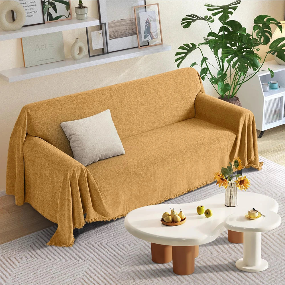 Couch Cover Luxurious Chenille Sofa Covers with Elegant Fringe
