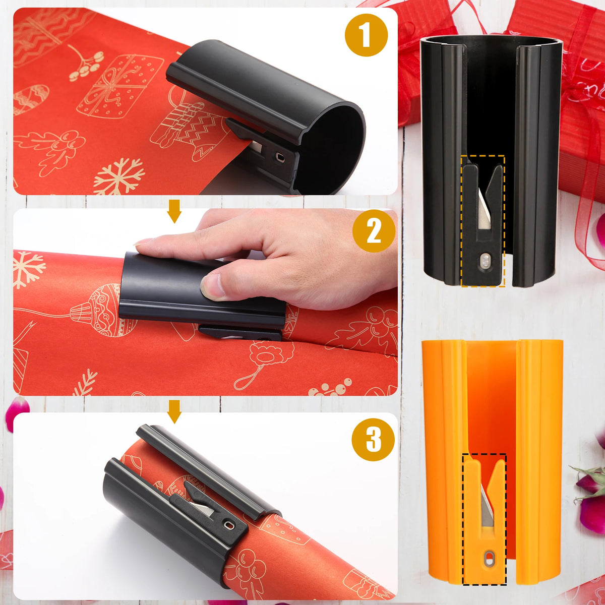 HORN Sliding Wrapping Paper Cutter - Easy-Glide Gift Wrap Trimmer