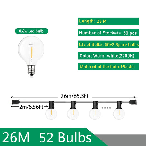 Outdoor String Lights LED G40 Festoon Fairy Patio Garland