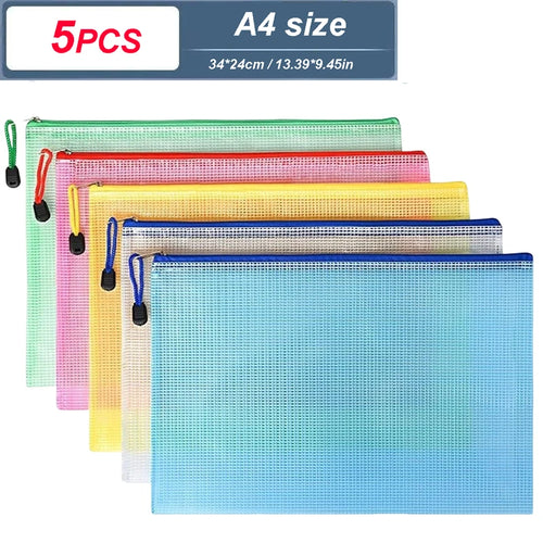 5-100PCS Stationery Storage Folder File Mesh Zipper Pouch A4/A5/A6