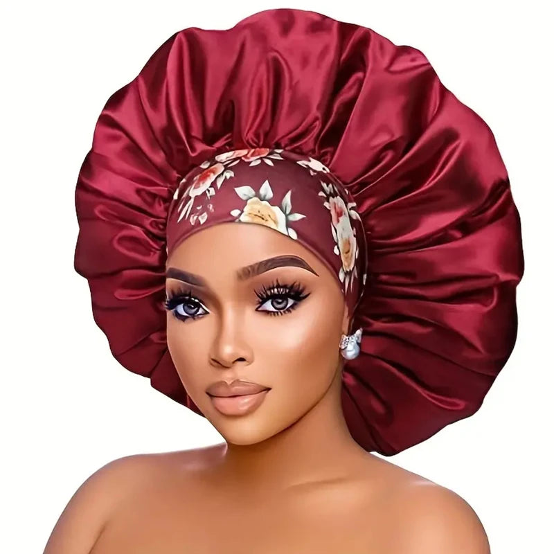 Women Silky Satin Hair Bonnet Thick Hair Sleep Cap Elastic Band Beanie