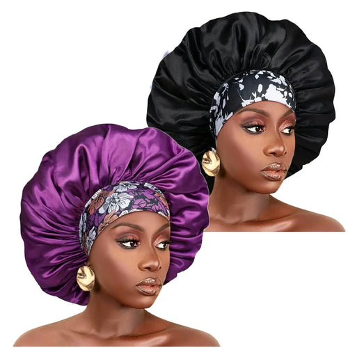 Women Silky Satin Hair Bonnet Thick Hair Sleep Cap Elastic Band Beanie