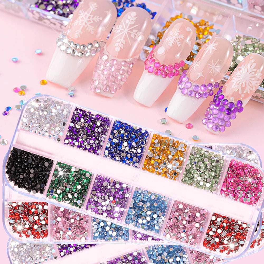 12Grids Mixed Mini Christmas Gems Nail Charms 2mm Luxury Crystal Nail